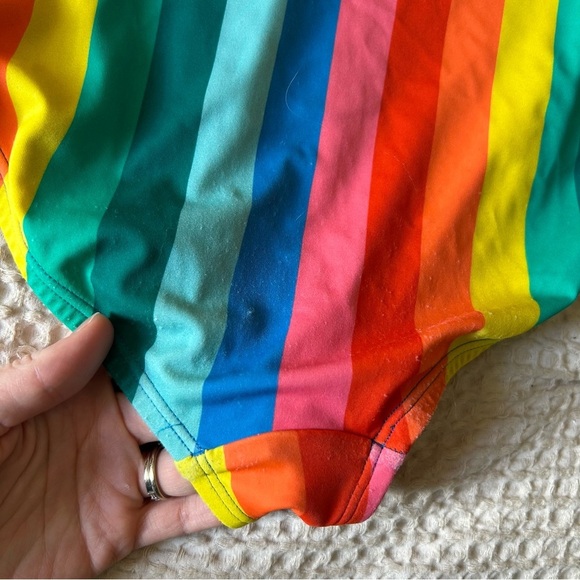 Hanna Andersson Multicolor Striped Kids Rashguard One Piece Sun Protection Zip - Picture 8 of 9